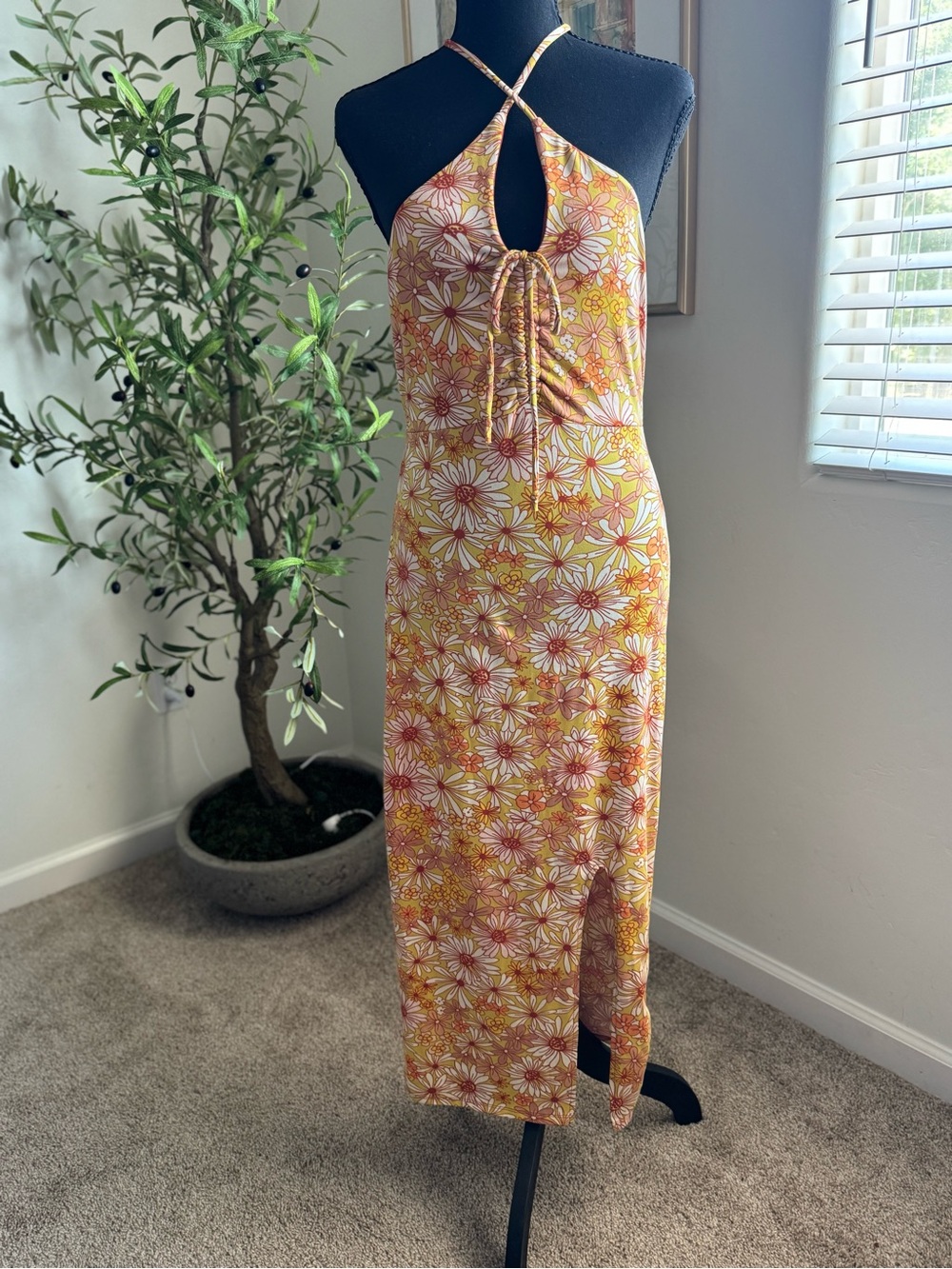 Heart Hips Yellow & Orange Floral Midi Dress